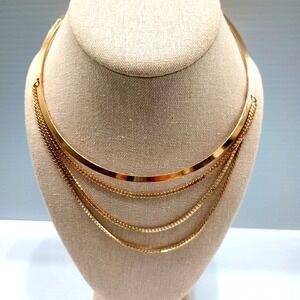 Aldo Gold Tone Multi-Layer Collar Statement Necklace‎ Adjustable